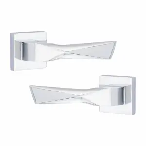 4 Pair Modern Aura Design Polished Chrome Premium Door Handles Square Rose - Golden Grace