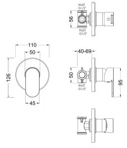 Current Contemporary Bathroom Round Concealed Manual Shower Valve with Lever Handle, 110mm, Chrome - Balterley