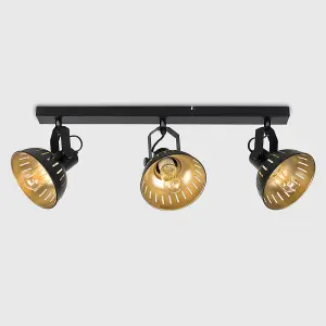 ValueLights Smedley Industrial Style Black and Gold 3 Way Adjustable Ceiling Spotlight