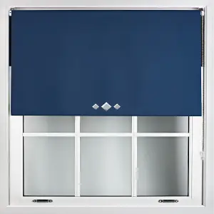 FURNISHED Thermal Blackout Roller Blinds with Triple Diamond Eyelets & Metal Fittings - Navy Blue (W)45cm (L)210cm