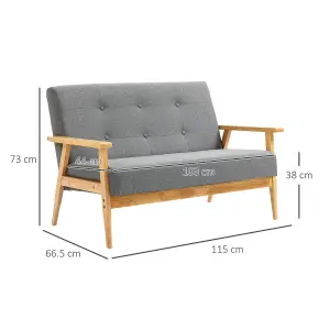 HOMCOM Modern 2/3-Seat Sofa Linen Fabric Upholstery Tufted Couch with Rubberwood Legs