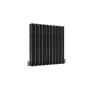 Horizontal Black Double Oval Panel Radiator (H)600mm x (W)590mm, 3900 BTU.