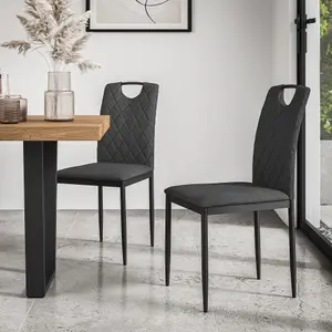 Aria Dining Table And Chairs -  White Marble Effect Table Top w Black Legs + Monza Linen Dining Chair Set Of 4 (Charcoal)