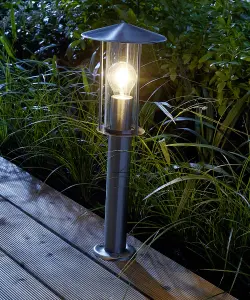 GoodHome Lantern Stainless steel Mains-powered 1 lamp Outdoor Post light (H)500mm