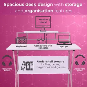 Neo Pink Ergonomic 2 Tier Gaming Desk