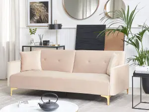 Beliani Retro Sofa Bed LUCAN Beige Velvet