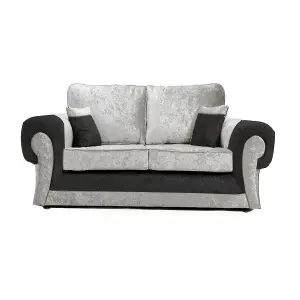 Chelsea Black and Silver Crushed Velvet Large 3 + 2 Seater Sofa Set Rolled Arms