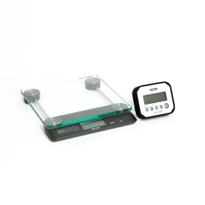 2pc Kitchen Tools Set with Touchless TARE Digital Dual 14.4KG Kitchen Scales and Splash 'N' Drop Digital Kitchen Timer