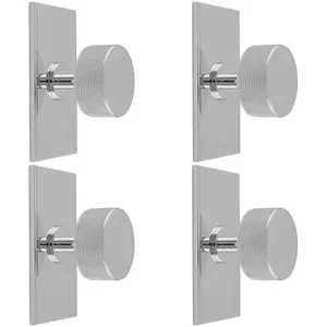 4 PACK - Knurled Radio Cabinet Door Knob & Matching Backplate - Polished Chrome 76 x 40mm