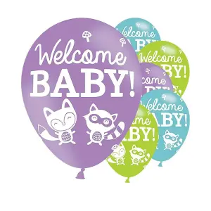 Amscan Welcome Baby Latex Baby Shower Balloons (Pack of 6) Blue/Green/Purple (One Size)