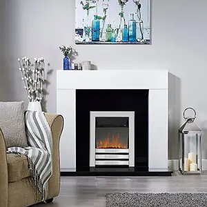 Focal Point Langham 2kW Chrome effect Electric Fire With reflective glass flame (H)555mm (W)390mm (D)114mm