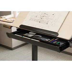 Height Adjustable Black Oak Electric Drafting Desk 1200 x 600mm with Tilt Feature