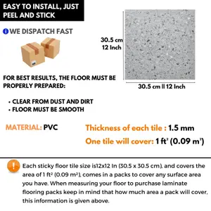 Self-Adhesive Vinyl Floor Tiles - 10 Pack for 10 ft² (0.9 m²) Coverage - Peel & Stick Vinyl Floor Tiles - Granite Terrazzo Effect