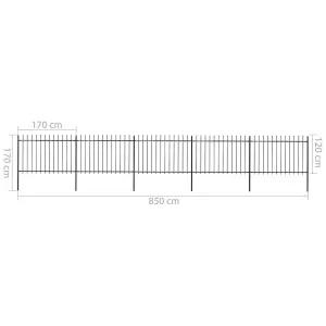 Berkfield Garden Fence with Spear Top Steel 8.5x1.2 m Black