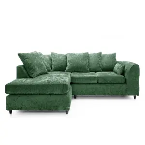 Monaco Chenille Fabric 3 to 4 Seater L Shaped Corner Sofa  Green Left Hand Facing