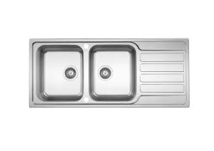 Clearwater Indio 2 Bowl and Drainer Stainless Steel Kitchen Sink 1160x500mm - IN200