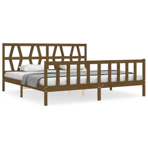 Berkfield Bed Frame with Headboard Honey Brown 200x200 cm Solid Wood