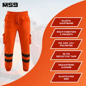 MS9 Mens Hi Viz Vis High Visibility Fleece Cargo Work Trousers Pants Joggers H1 Orange - S