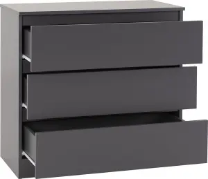 Malvern 3 Drawer Chest Grey Recessed Handles Metal Runners