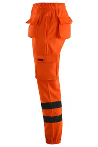 MS9 Mens Hi Viz Vis High Visibility Fleece Cargo Work Trousers Pants Joggers H1 Orange - S