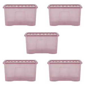 Wham Crystal 5x 60L Plastic Storage Boxes with Lids. Large Size, Strong . Made in the UK Tint Dusky Orchid