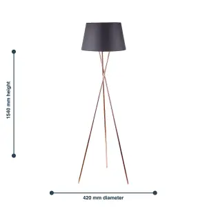 First Choice Lighting Pair Copper Tripod Floor Lamp with Black Fabric Shade