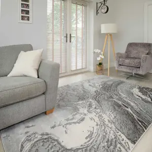 Silver Grey Modern Textured Marble Area Rug 190x280cm