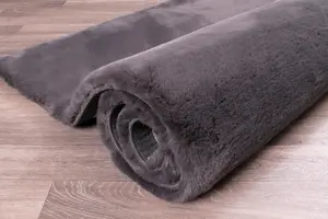 Faux Fur Charcoal Plain Shaggy Modern Rug for Living Room and Bedroom-150cm X 200cm