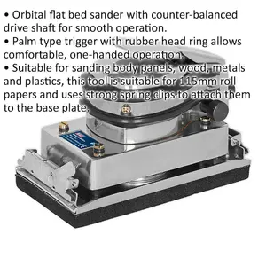 165 x 90mm Flat Bed Orbital AIR Palm Sander - 1/4" BSP - 115mm Sheets Wood Metal