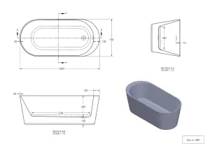 GoodHome Huron Gloss White Acrylic Single-ended Oval Freestanding Bath (L)1600mm (W)750mm