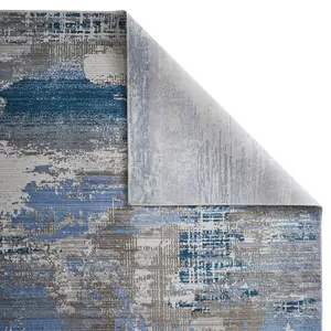 Modern Easy to Clean Blue Abstract Living Room Dining Room Bedroom Rug-200cm X 285cm