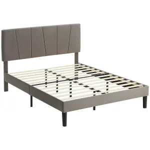 HOMCOM King Size Bed Frame with 5-Level Adjustable Headboard Wooden Slats