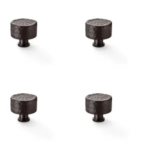 4 PACK - Round Hammered Door Knob Dark Bronze 35mm Diameter Cupboard Cabinet Pull Handle