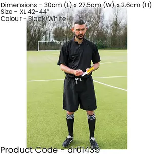 XL 42-44 Inch Plain Black Referee Shorts - 2x Rear Touch Fastener Pockets