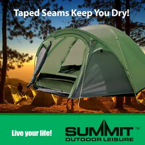 Green Four Person Tent Double Skin Dome-Summit, Camping, Holiday