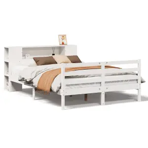 Berkfield Bookcase Bed without Mattress White 135x190 cm Double Solid Wood Pine