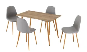 Barley Rectangular Oak Effect Dining Table Set with 4 Grey Fabric Chairs