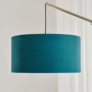 Furniturebox UK Danielle Arc Lamp with Teal Velvet Shade and a Brass and Marble Base