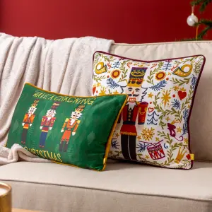 furn. Nutcracker Christmas Velvet Feather Filled Cushion