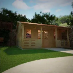 18ft x 14ft (5.35m x 4.15m) Leo 44mm Wooden Log Cabin (19mm Tongue and Groove Floor and Roof) (18 x 14) (18x14)