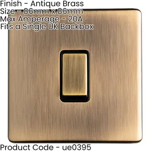 2 PACK 1 Gang Single SCREWLESS 20A Switch ANTIQUE BRASS & BLACK 3mm Slim Plate