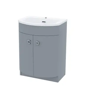 Nes Home 600mm Grey Vanity Basin Cabinet Poly Marble Freestanding Unit