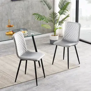 MCC Direct Set of 2 Lexi Velvet Fabric Dining Chairs with Metal Legs Light Grey