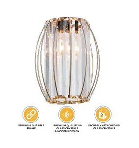 Gold Metal K9 Crystal Light Shade 16cm x 20cm, Cylinder Shape with Oval Ring