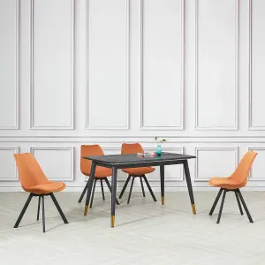 Set of 4 Orange Velvet Dining Chairs with Tulip Style Metal legs, Premium Quality