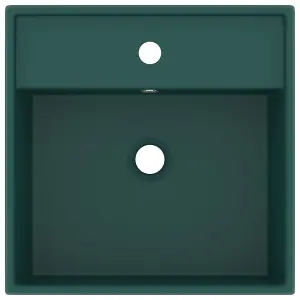 Berkfield Luxury Basin Overflow Square Matt Dark Green 41x41 cm Ceramic