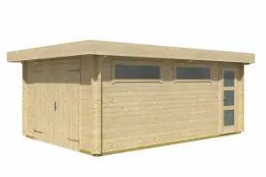 Canberra  + wooden door-Log Cabin, Wooden Garden Room, Timber Summerhouse, Home Office - L422.7 x W600 cm