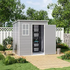 Grey Garden Shed Durable PP Storage Shed with Pent Roof, Window, and Vent, 6 x 6 ft