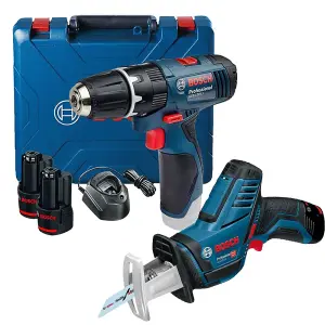 Bosch GSB 120-LI 12v Combi Hammer Drill 2 Speed 2x2ah +GSA 12v Reciprocating Saw