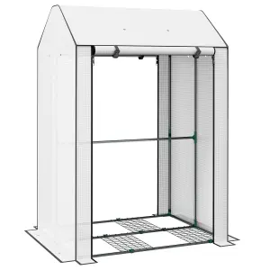 Outsunny Mini Greenhouse with Shelves and Roll Up Door, 100x80x150cm, White